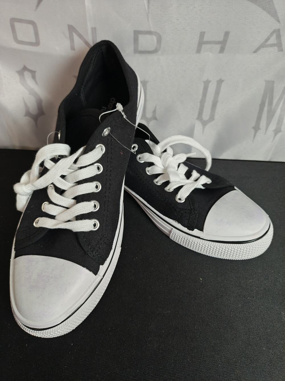 Charlotte Russe Women's 10 Low tops Black Canvas Casual Sneakers New *Stains*